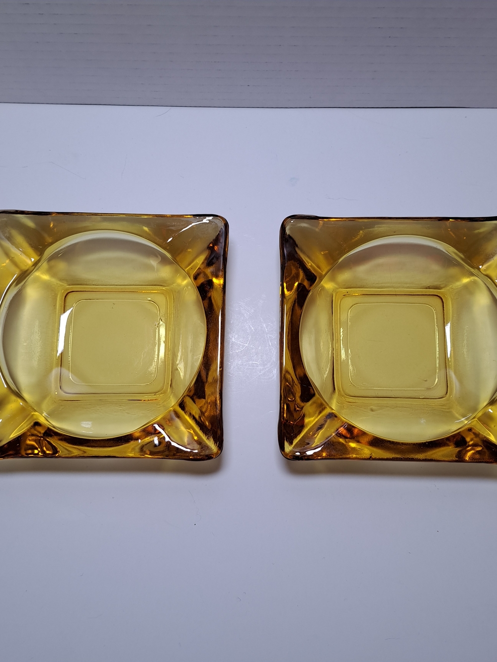 Vintage Anchor Hocking Square 4 1/2"x 4 1/2"Honey Gold Ashtrays Lot of 2.